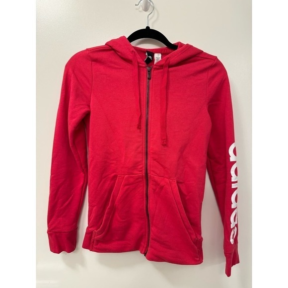 Adidas Women's Raspberry Pink Cotton Blend Logo Zip Up Hoodie XS - Picture 5 of 10